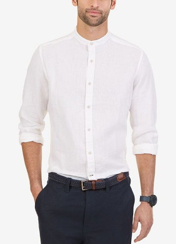 Banded Collar Long Sleeve Shirts for Men