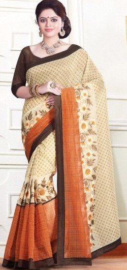 15. Cream and orange chanderi silk saree