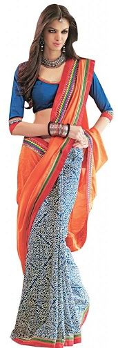 3. Orange and white chanderi silk designer saree