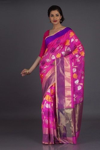 4. Pink chanderi pattu saree