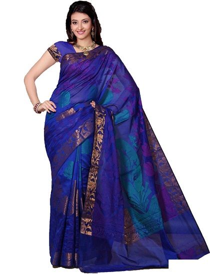 8. Deep blue cotton silk chanderi saree