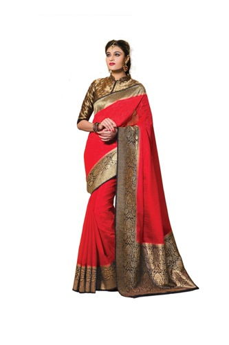 Pattu Sarees-Red And Black Zari Woven Kanchi Pattu Saree 14