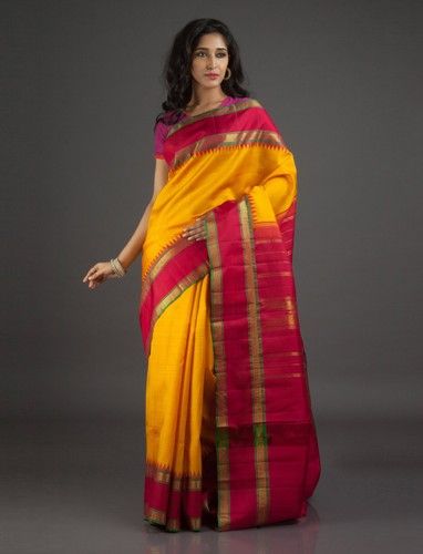 Pattu Sarees-Yellow And Red Kanchi Pattu Saree 15