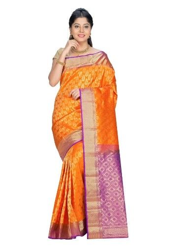 Pattu Sarees-Orange Violet Brocade Pattu Saree 9