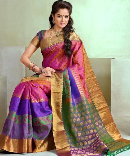 Pattu Sarees-Pink Coloured Kanchi Pattu Saree 11