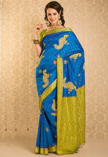 Pattu Sarees-Blue Gold Pattu Saree 12