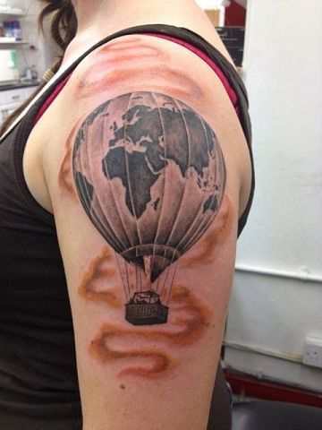 Fierbinte Air Balloon Bicep Tattoo Design