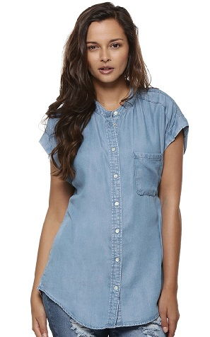 Collarless Women’sDenim Shirt