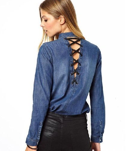 Women’s Denim Shirt With Back Lace -3