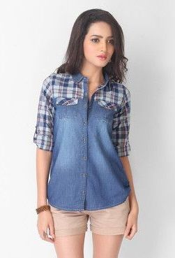 Checkered Type Women’sDenim Shirt