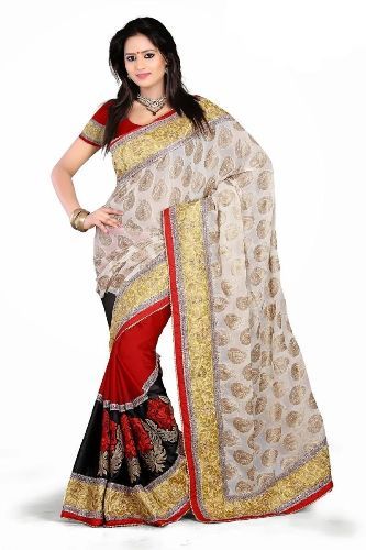 Suratas Sarees-White and Red Surat Saree 11