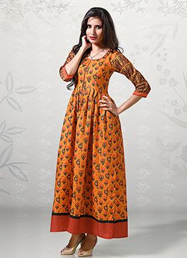 Oranžna Cotton Ethnic Wear Anarkali Kurti