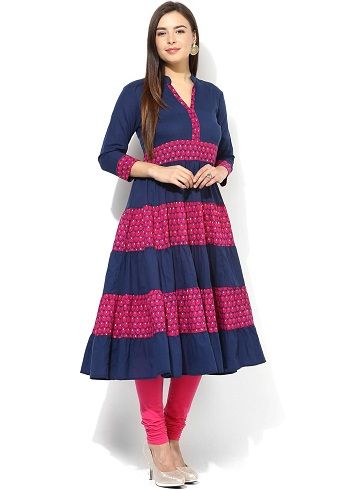 Plain and Printed Cotton Calf Length Anarkali Kurti