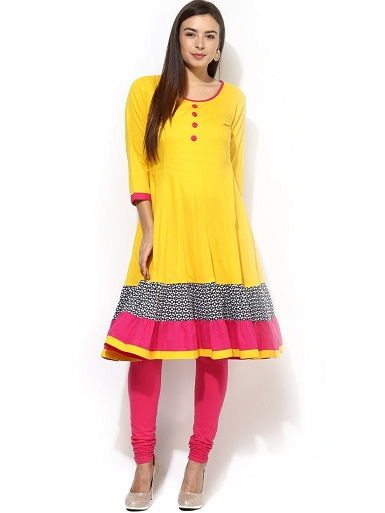 Kratek Length Yellow Anarkali Kurti