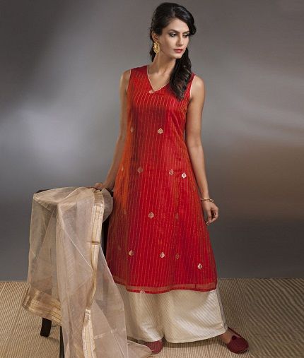 Red Chanderi Short Kurta