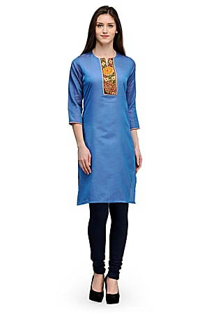 Raw Silk Kurti Designs In Straight Knee Length