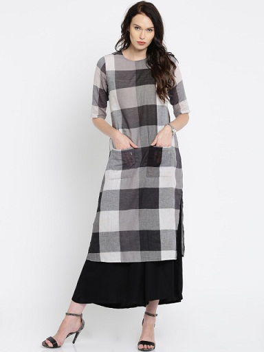 Black Checked Straight kurta