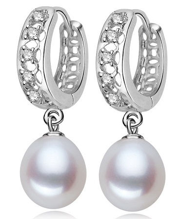 Diamond pearl dangle earrings