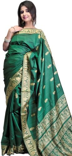 Baluchari Sarees-Forest Green Baluchari Saree 10