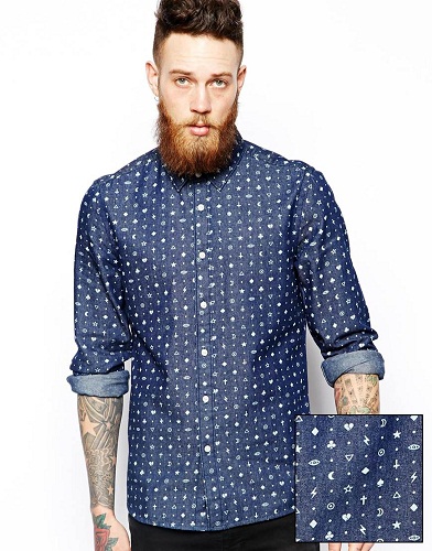 Denim shirts for men with charm prints