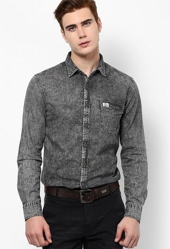 Mašina etch denim shirt for men