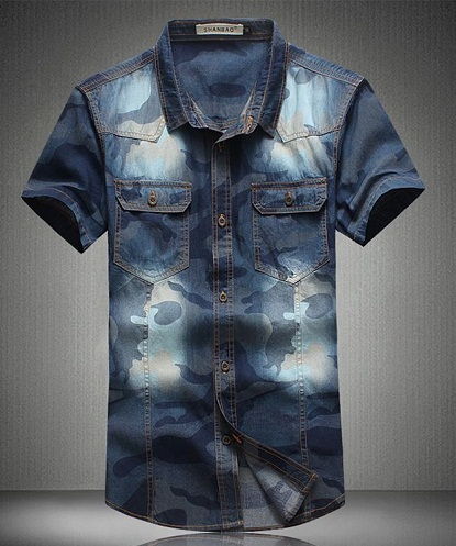 Kamufliažas wash denim shirt for men