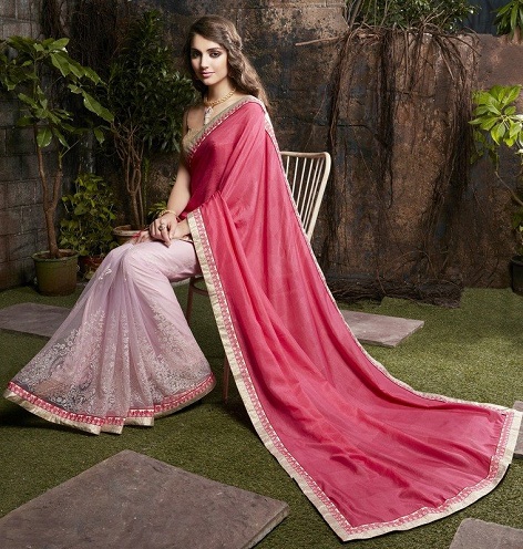 Pink Half And Half Designer Saree