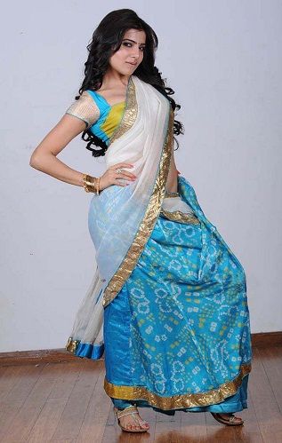 Light Blue And White Half-Half Saree