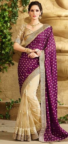 Half Sarees-16 Beige And Purple Half-Half Saree