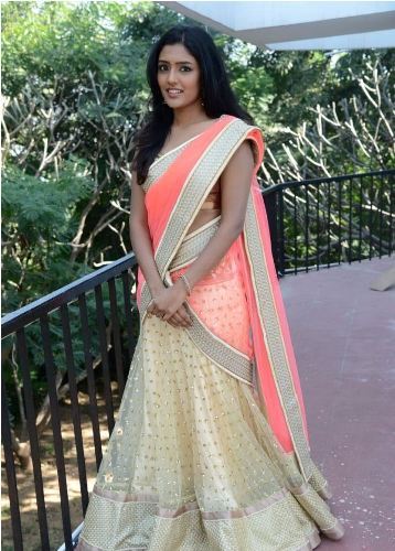 Half Sarees-20 Peach And Off-White Embroidery Half And Half Saree