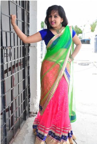 Half Sarees-2 Purple And Turquoise Half And Half Saree