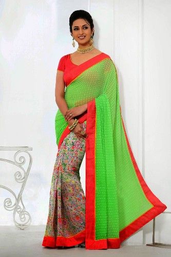 Half Sarees-10 Green And multi-Coloured Georgette Half Saree