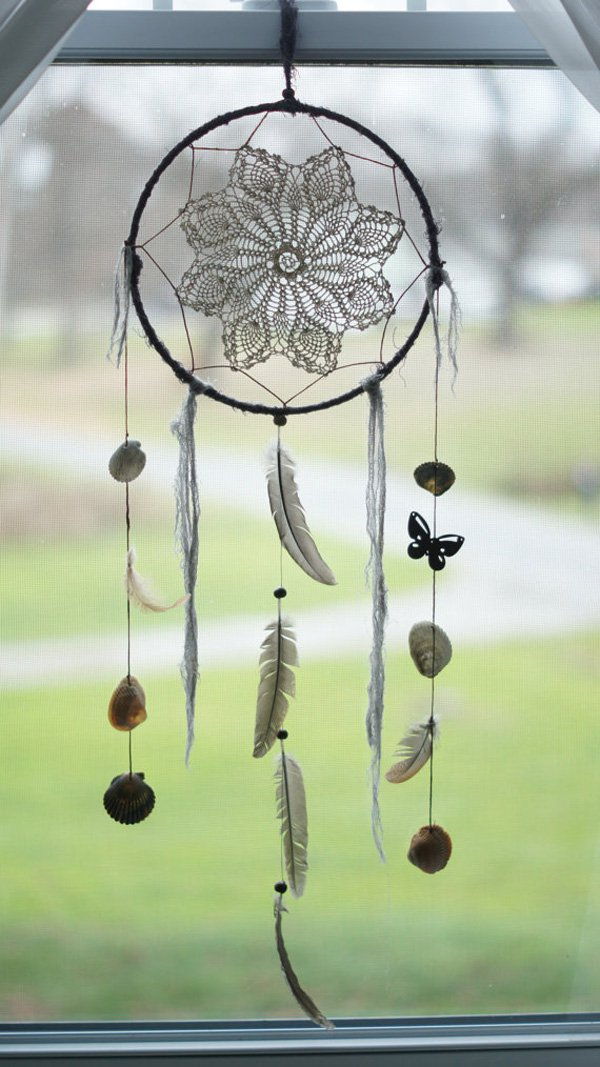 Velika Gray Feathers & Crochet Dream Catcher