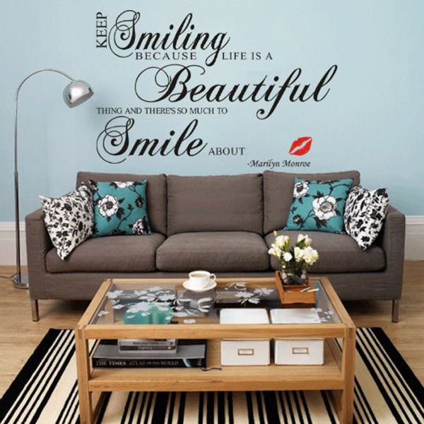 Keep smiling Because life is a beautiful thing...-Marilyn Monroe Vinyl Home room Decor Removable DIY Art WallPaper Wall Sticker