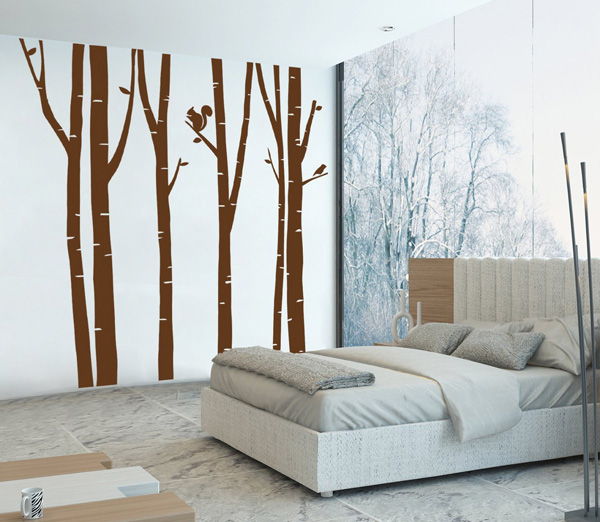 Ik103 Wall Decal Sticker Room Decor Art Mural Squirrel Woods Birch Bedroom Interior