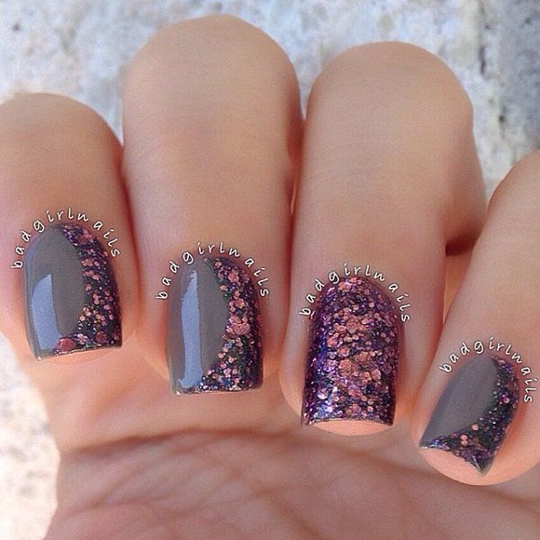 Gary and brown glitter nail art