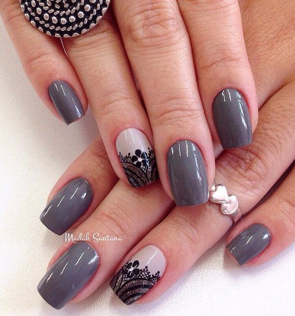 Szürke and lace nail art