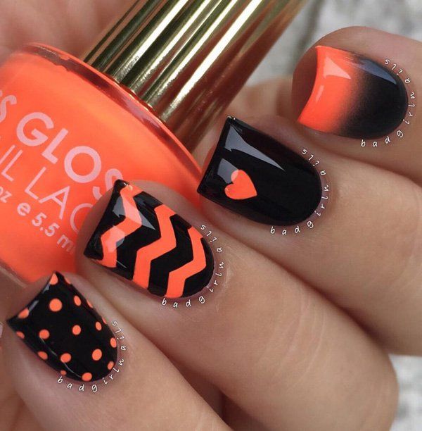 Fekete and orange nail art