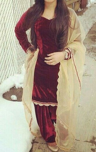 Plain Punjabi velvet salwar suit