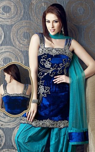 Indo-western velvet salwar suit