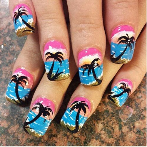 palmier tree nail art