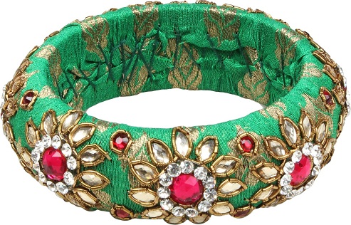 Handmade Green Bangles with Fabric and Kundan