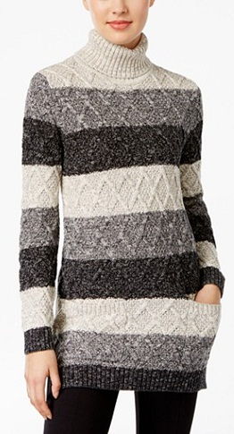 Jeanne Pierre Colour Blocked Cable-Knit Tunic Sweater