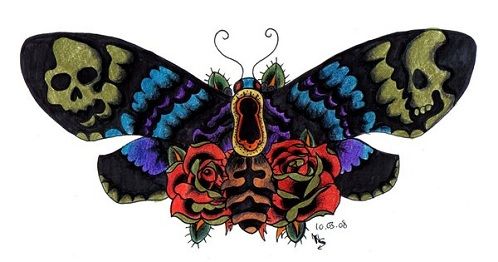 Floare and Moth Tattoo Design