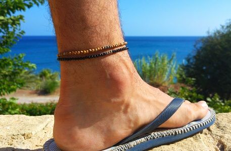 Fancy Twin Beaded Gemstone Anklets for Men