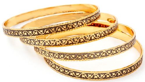 Rolled Gold Bangles with Black Meenakari