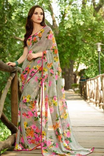 Spausdinta Saris-Vintage Floral Print Sari 4