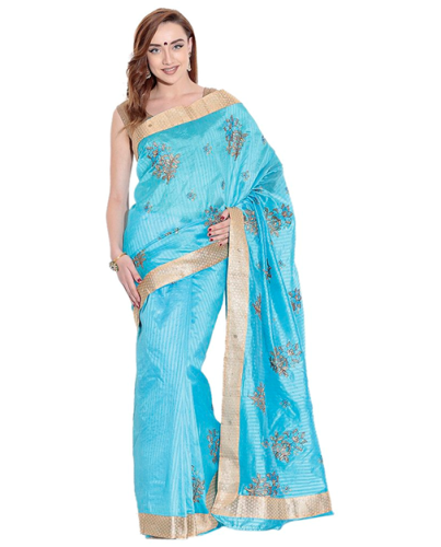 Pothys Sarees-Blue Tussar Silk Pothys Saree 2