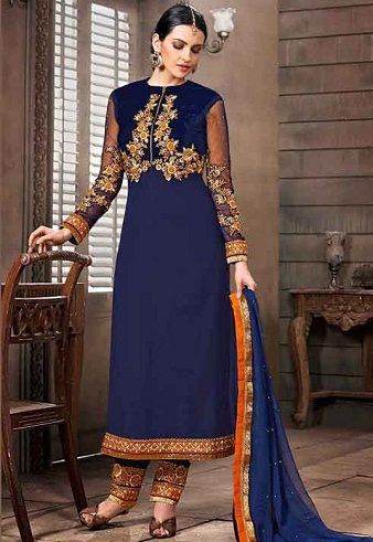 Deep Blue Pakistani Style Salwar Kameez Design