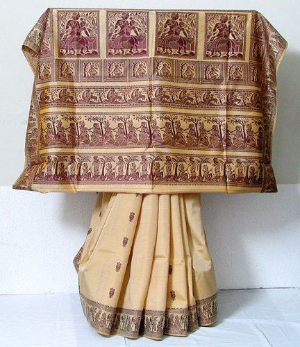 tant Sarees -Cream And Maroon Baluchari Tant 2